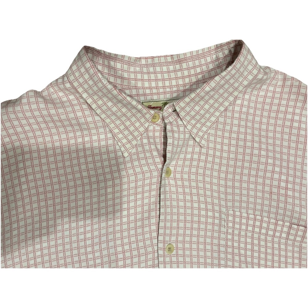 TOMMY BAHAMA Shirt Men's 100% Tencel‎ Pink Plaid Checks Short Sleeve XXL